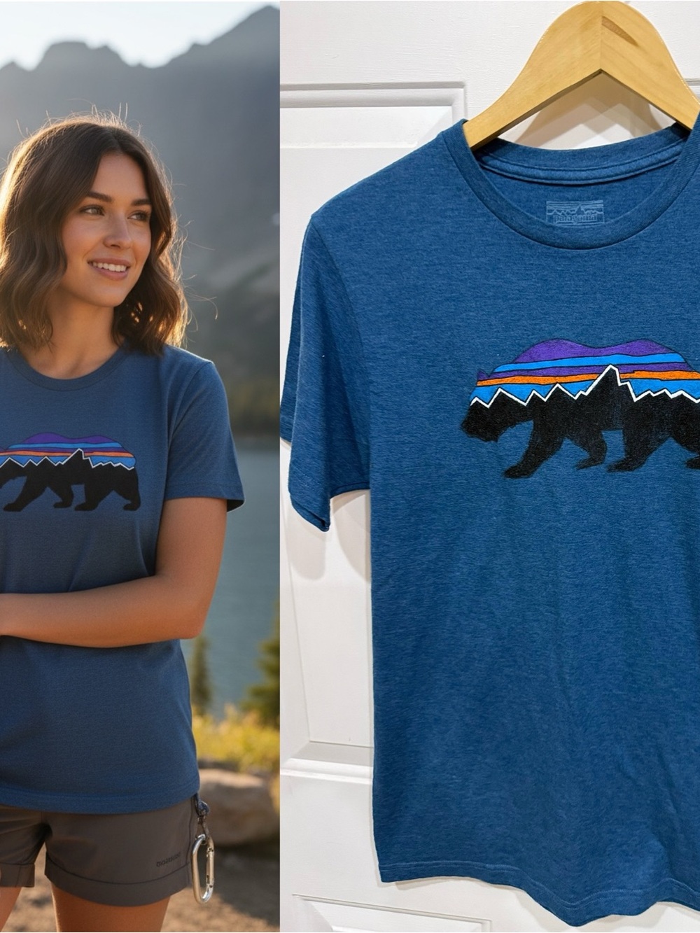 Patagonia Small Slim Fit Blue Bear Mountain Graphic Short Sleeve T-Shirt